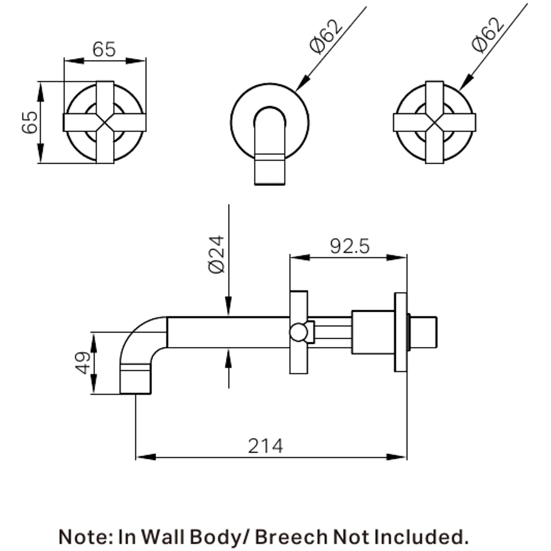 Nero X Plus Wall Basin Set 215Mm Brushed Nickel - Image 2