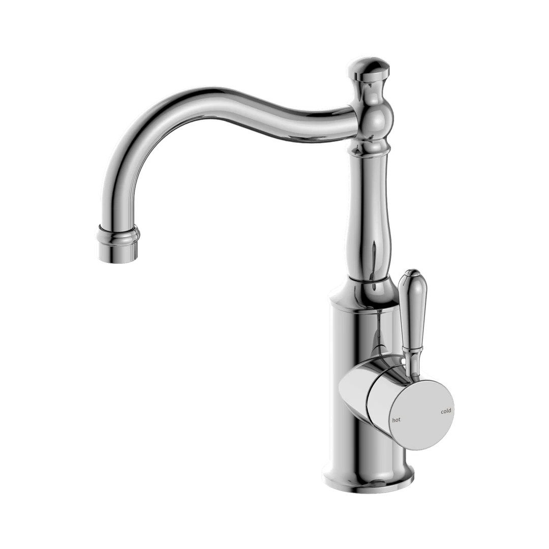 Nero York Basin Mixer Hook Spout With Metal Lever Chrome