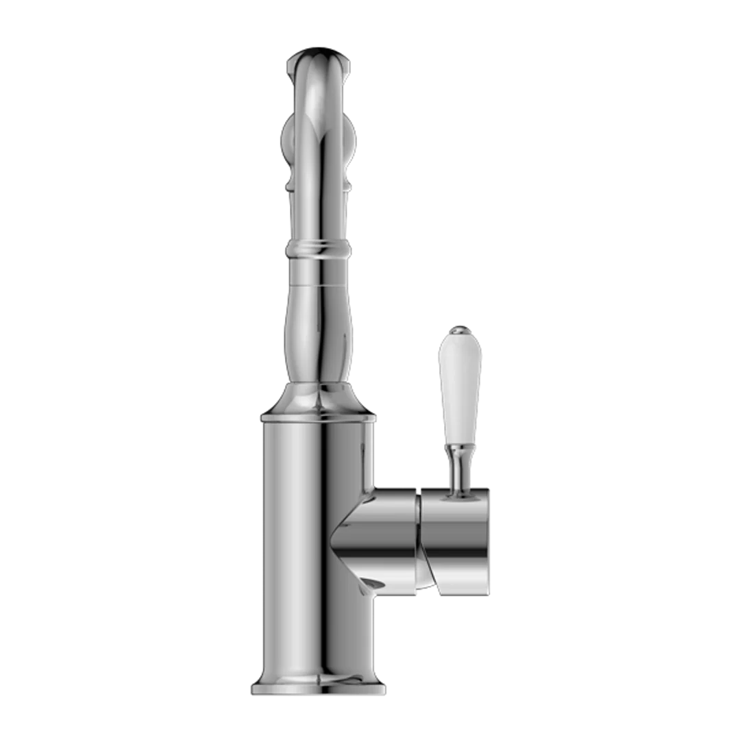 Nero York Basin Mixer White Porcelain Lever Hook Spout Chrome - Image 4