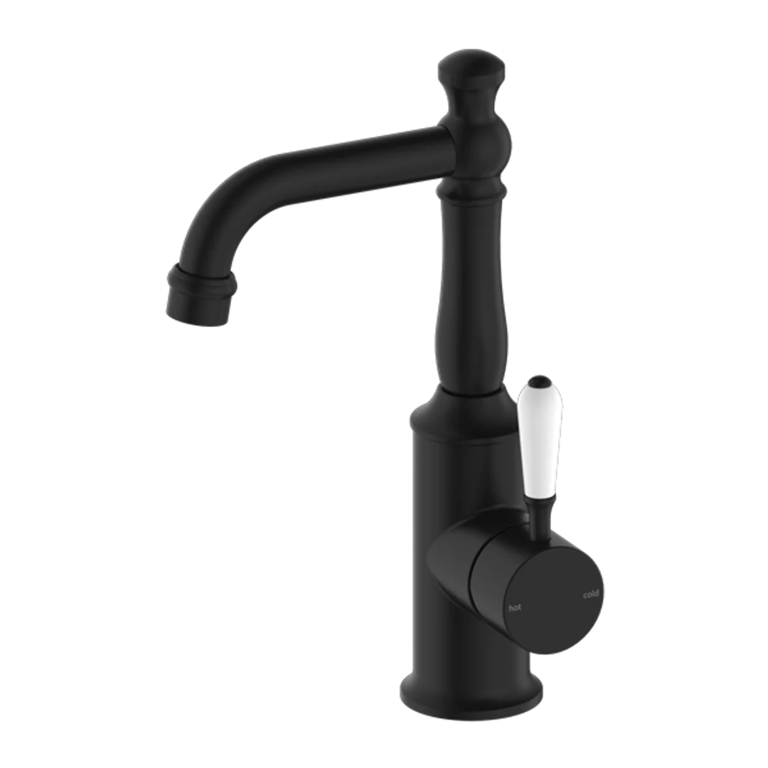 Nero York Basin Mixer White Porcelain Lever Matte Black