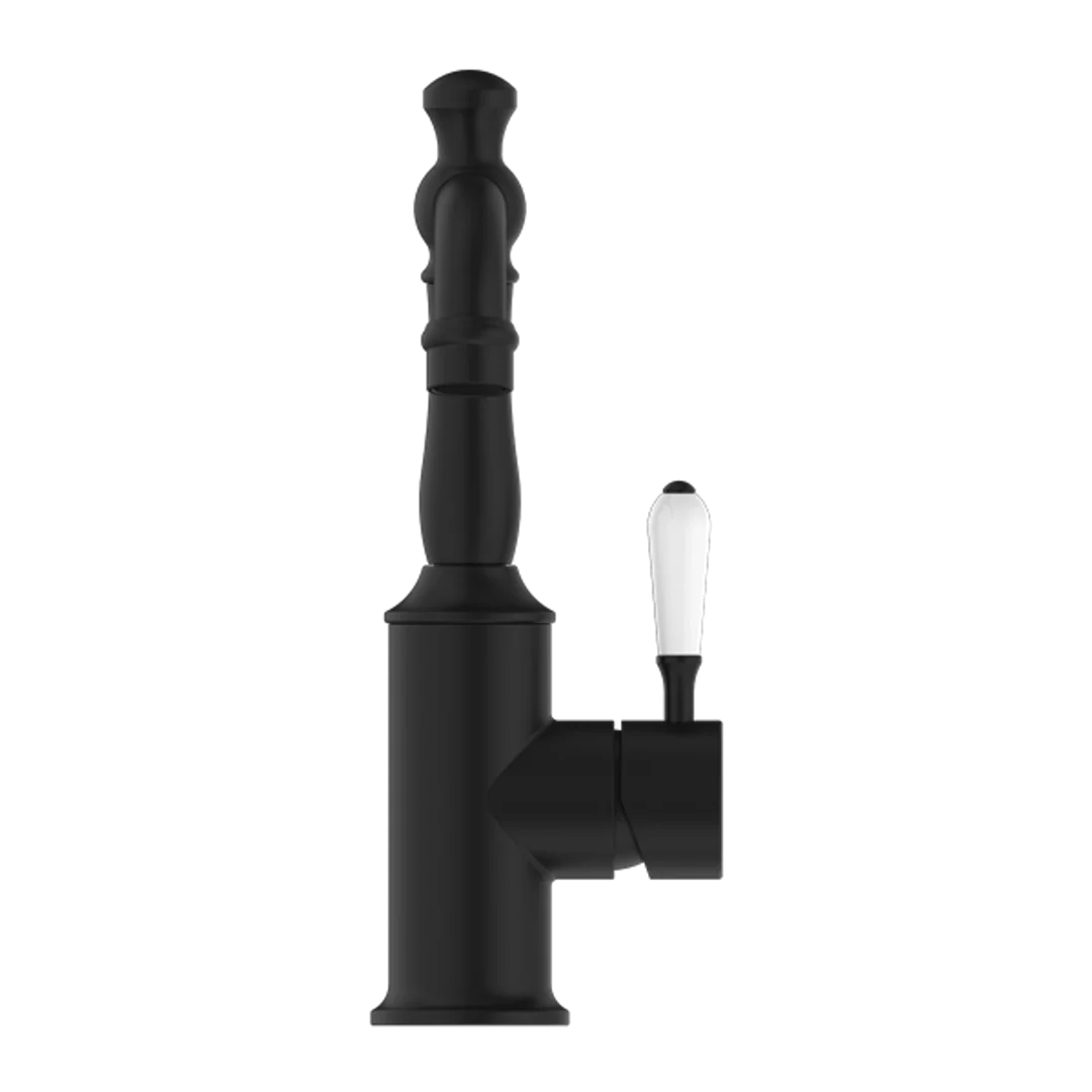 Nero York Basin Mixer White Porcelain Lever Matte Black - Image 4
