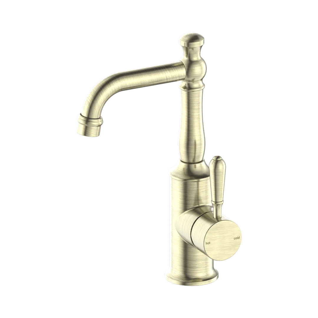 Nero York Basin Mixer With Metal Lever Aged Brass
