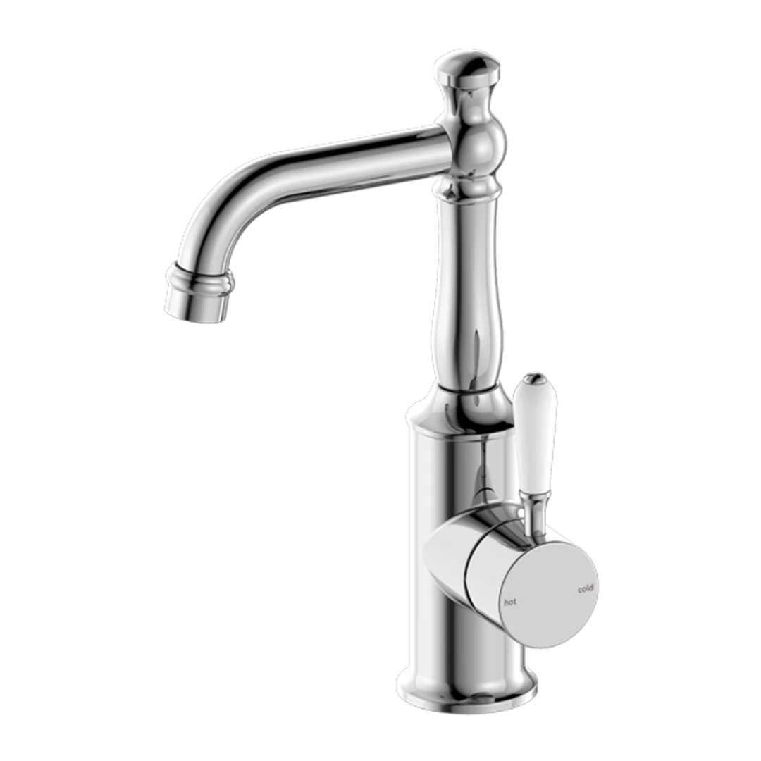 Nero York Basin Mixer With White Porcelain Handle Chrome - Image 2