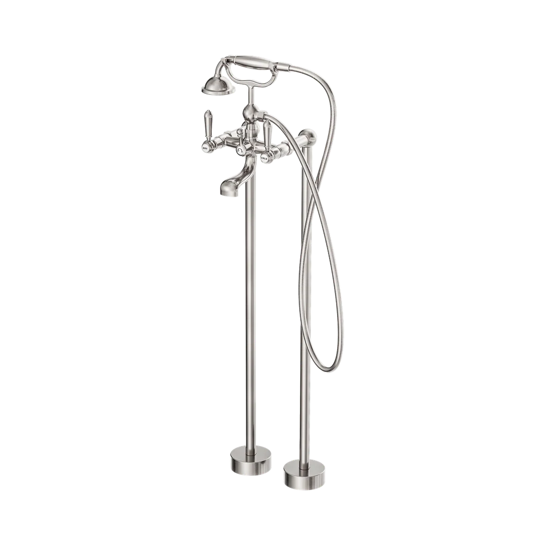 Nero York Freestanding Bath Set With Metal Hand Shower Brushed Nickel