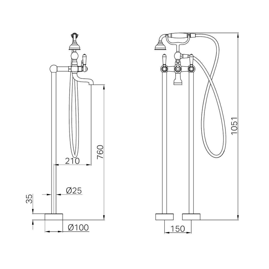 Nero York Freestanding Bath Set With Metal Hand Shower Brushed Nickel - Image 2