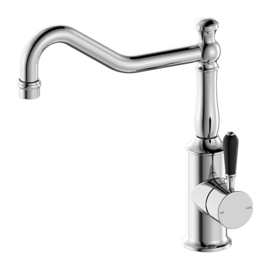 Nero York Kitchen Mixer Hook Spout With Black Porcelain Lever Chrome - Image 2