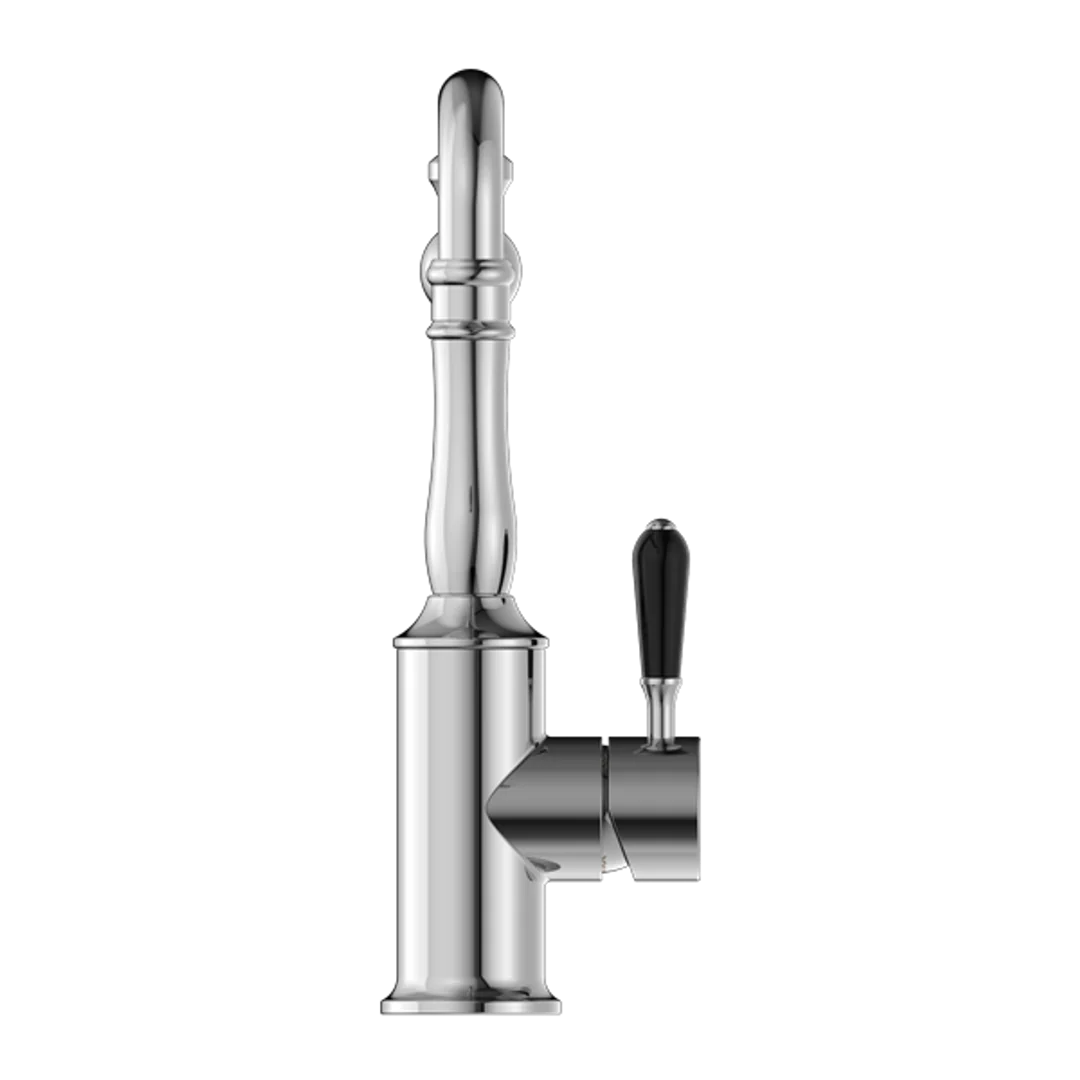 Nero York Kitchen Mixer Hook Spout With Black Porcelain Lever Chrome - Image 4