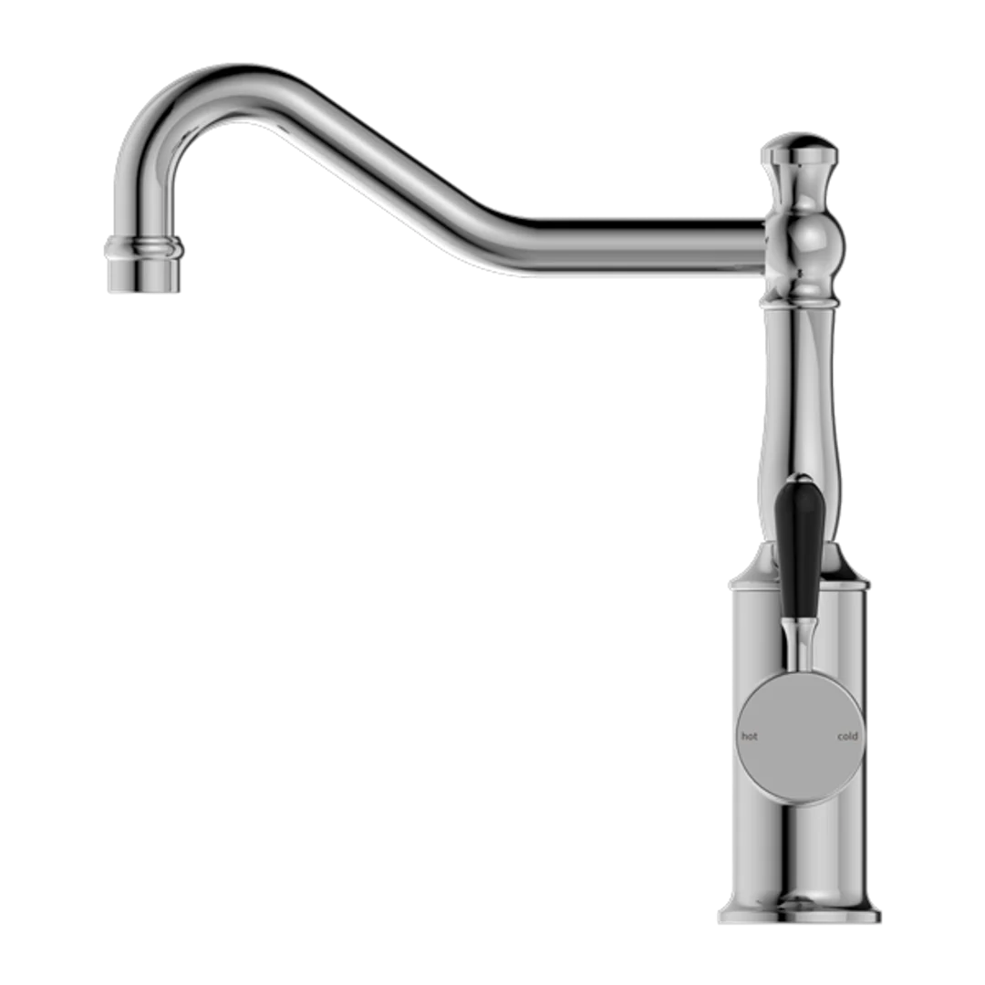 Nero York Kitchen Mixer Hook Spout With Black Porcelain Lever Chrome - Image 5