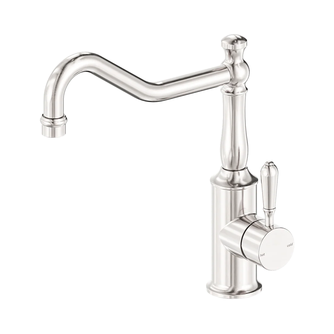 Nero York Kitchen Mixer Hook Spout With Metal Lever Brushed Nickel