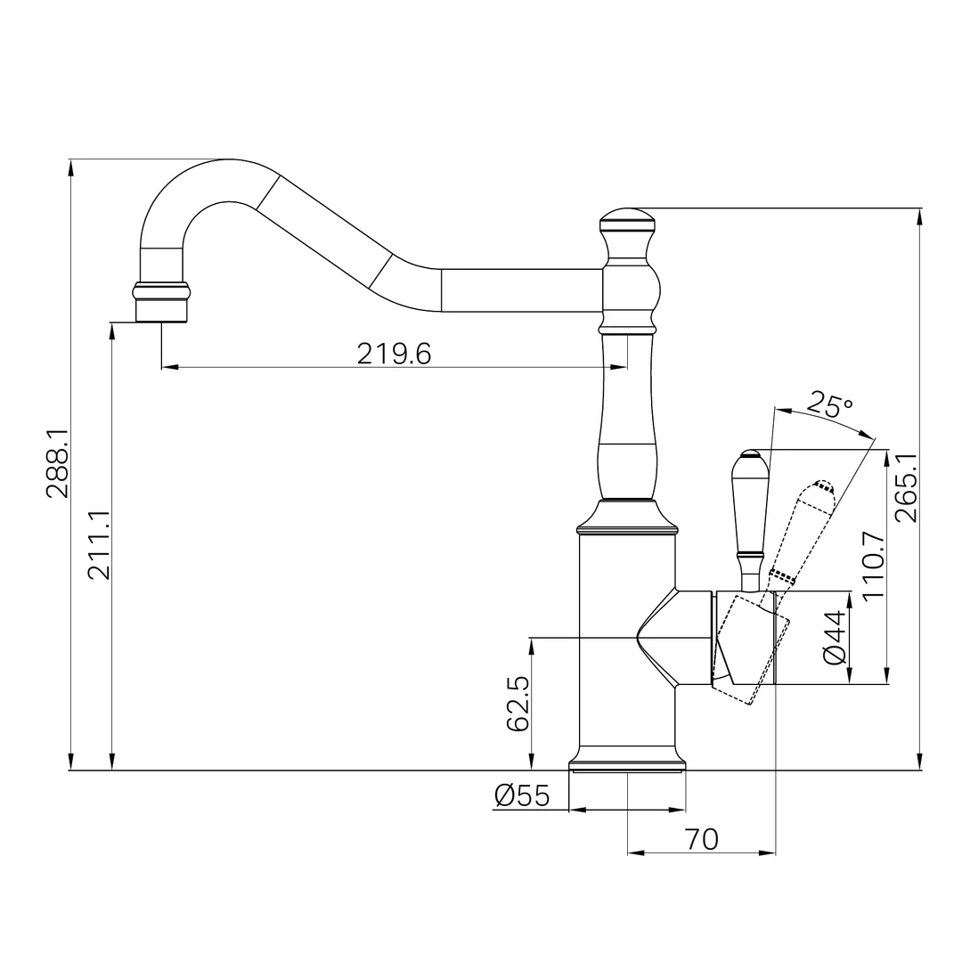 Nero York Kitchen Mixer Hook Spout With Metal Lever Chrome - Image 2