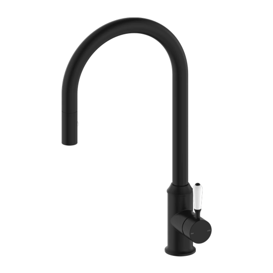 Nero York Pull Out Sink Mixer With Vegie Spray Function With White Porcelain Lever- Matte - Image 2