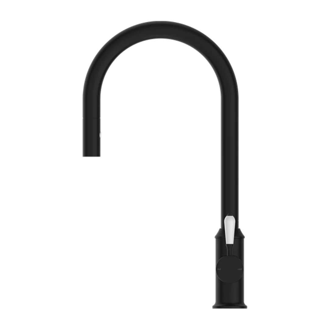 Nero York Pull Out Sink Mixer With Vegie Spray Function With White Porcelain Lever- Matte - Image 5