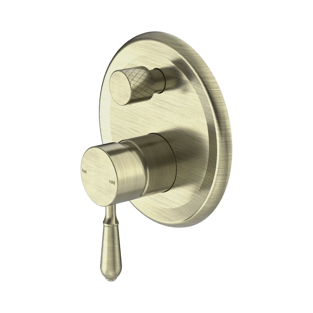 Nero York Shower Mixer With Diverter With Metal Lever Aged Brass