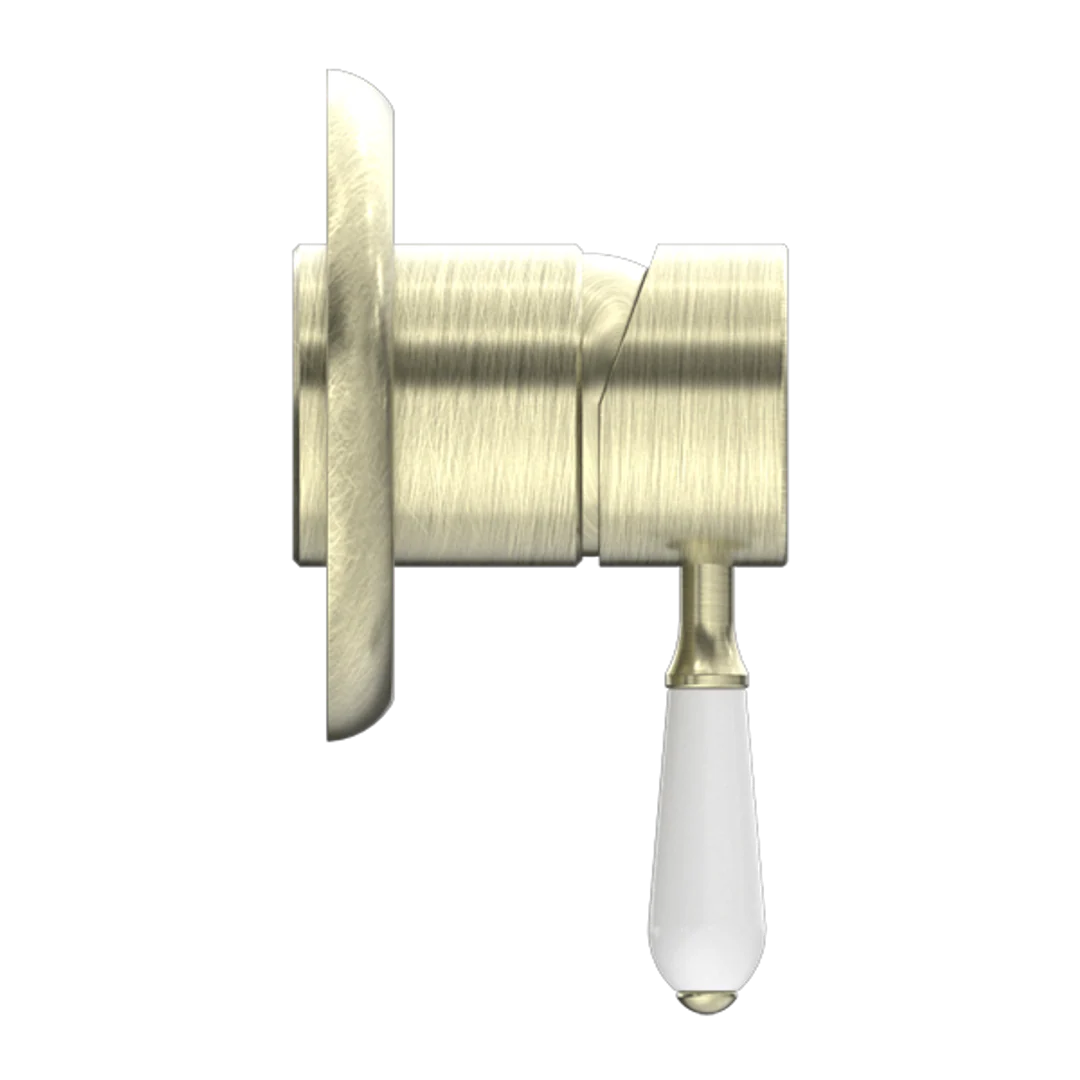 Nero York Shower Mixer With White Porcelain Lever Aged Brass - Image 4