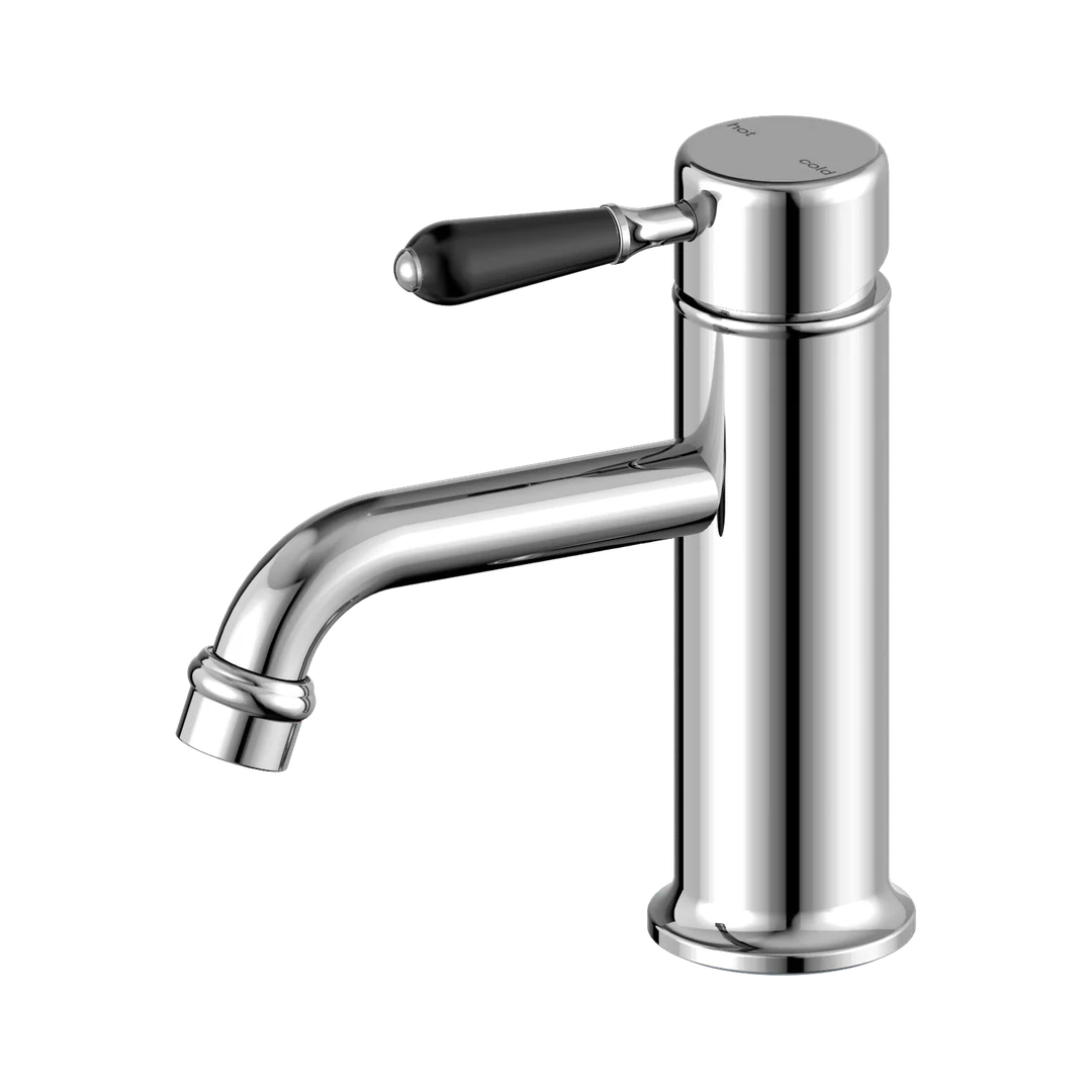 Nero York Straight Basin Mixer With Black Porcelain Lever Chrome