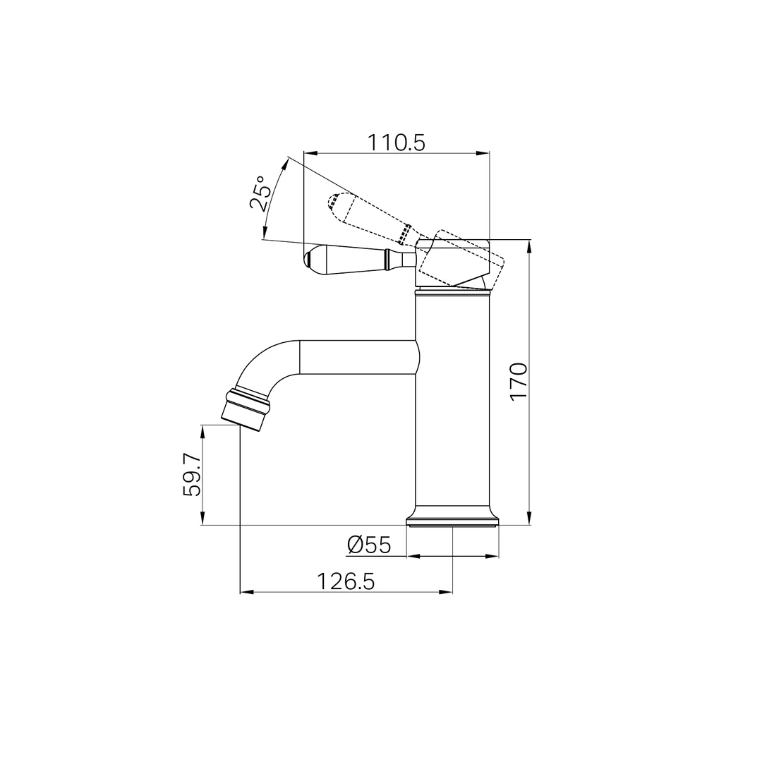 Nero York Straight Basin Mixer With White Porcelain Lever Matte Black - Image 2