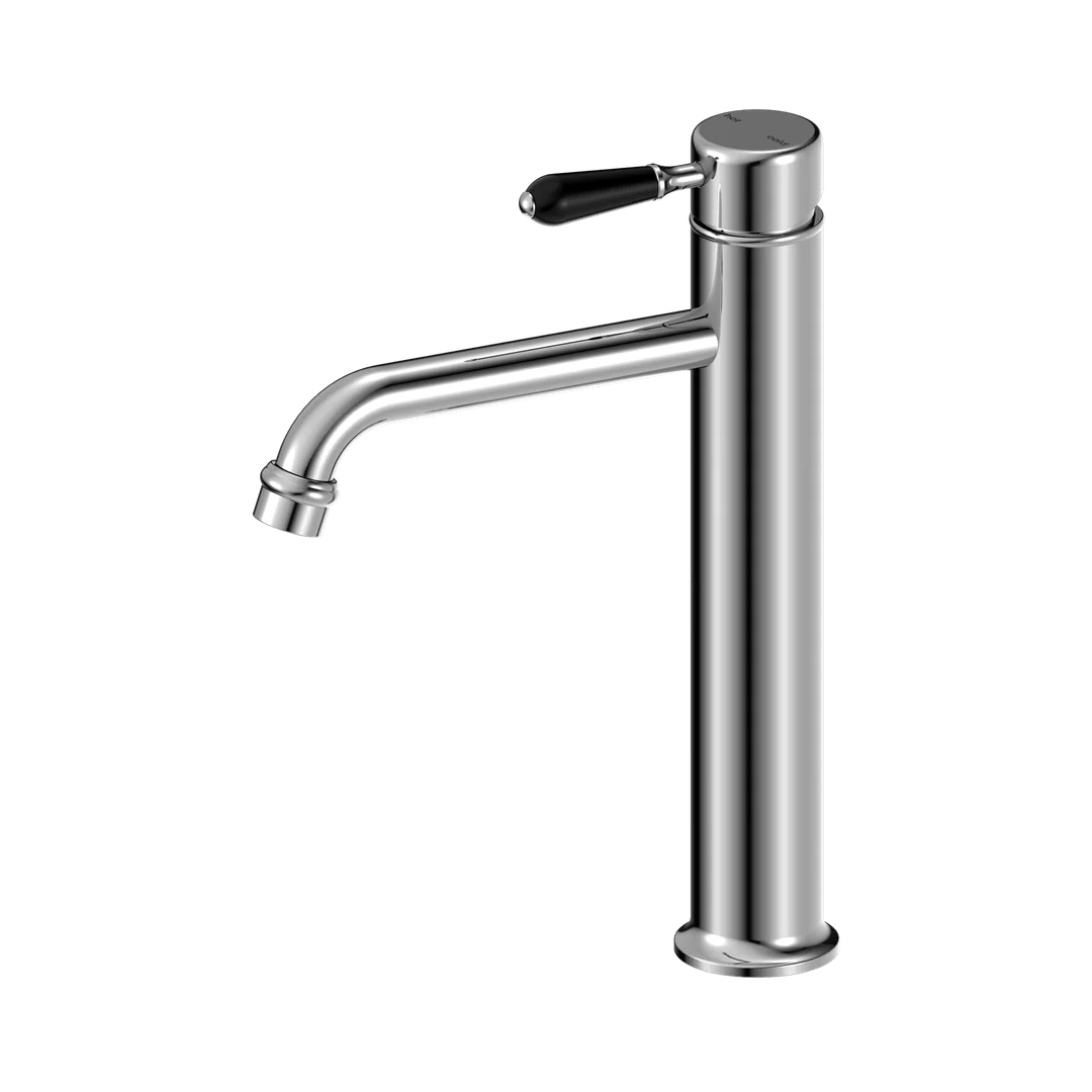 Nero York Straight Tall Basin Mixer With Black Porcelain Lever Chrome