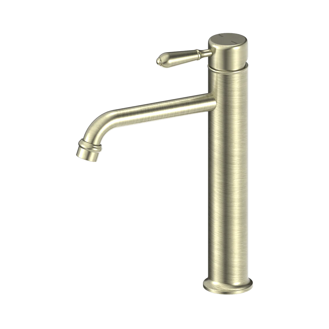 Nero York Straight Tall Basin Mixer With Metal Lever Aged Brass