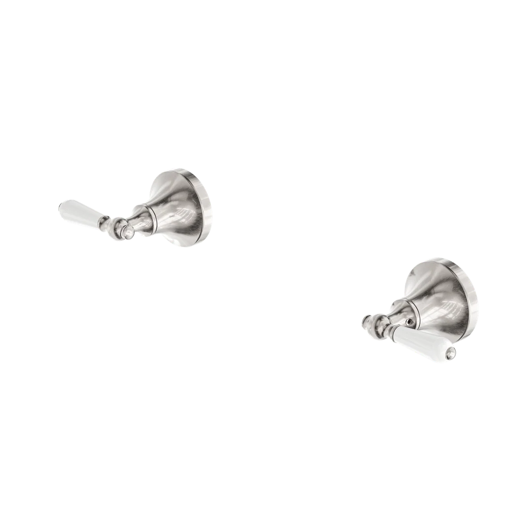 Nero York Wall Top Assemblies With White Porcelain Lever Brushed Nickel