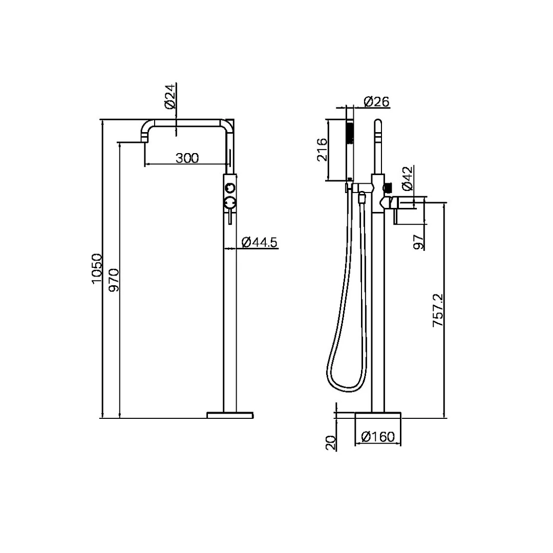 Nero Zen Stainless Steel Freestanding Bath Mixer With Outdoor Shower Hose Brushed Nickel - Image 2