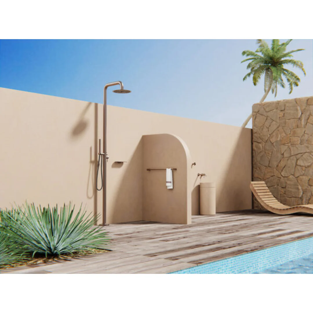 Nero Zen Stainless Steel Outdoor Freestanding Shower Column Brushed Bronze - Image 4