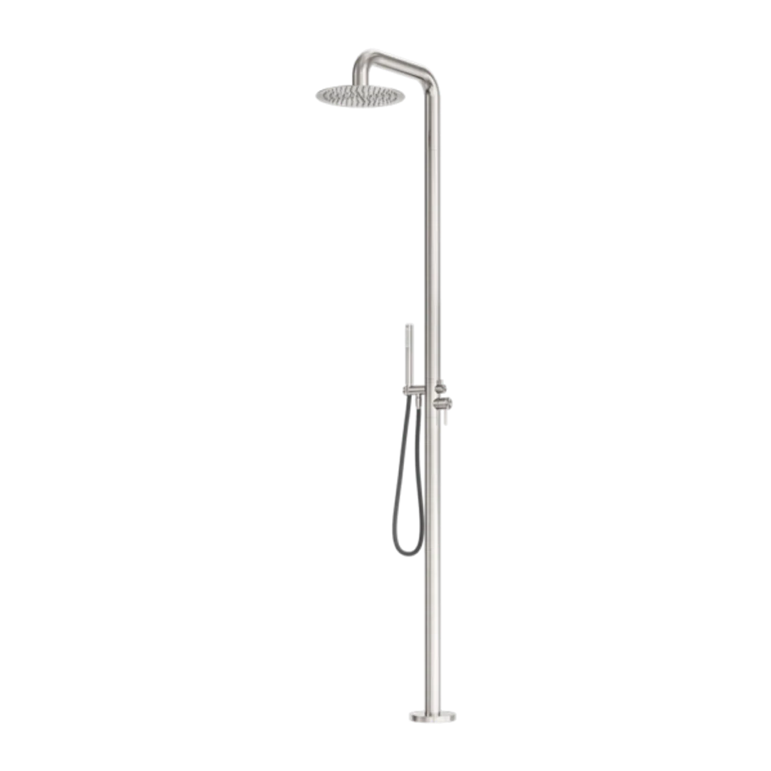 Nero Zen Stainless Steel Outdoor Freestanding Shower Column Brushed Nickel