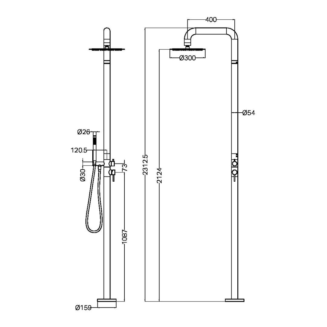 Nero Zen Stainless Steel Outdoor Freestanding Shower Column Brushed Nickel - Image 2