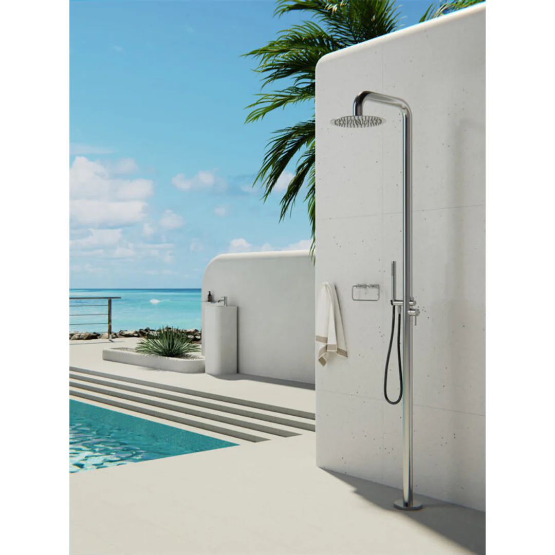 Nero Zen Stainless Steel Outdoor Freestanding Shower Column Brushed Nickel - Image 3
