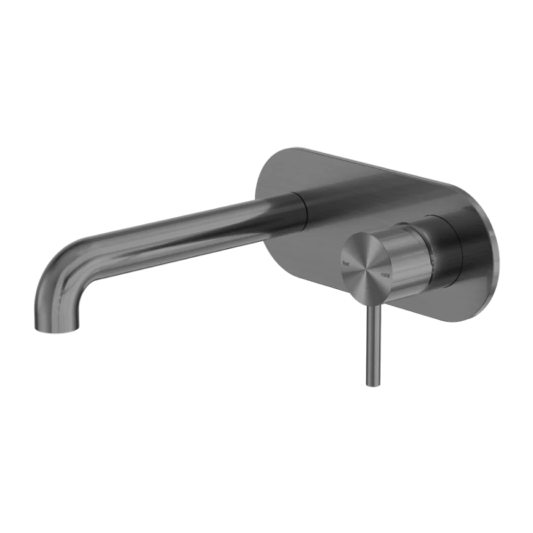 Nero Zen Stainless Steel Wall Basin/Bath Mixer 185Mm Spout Graphite