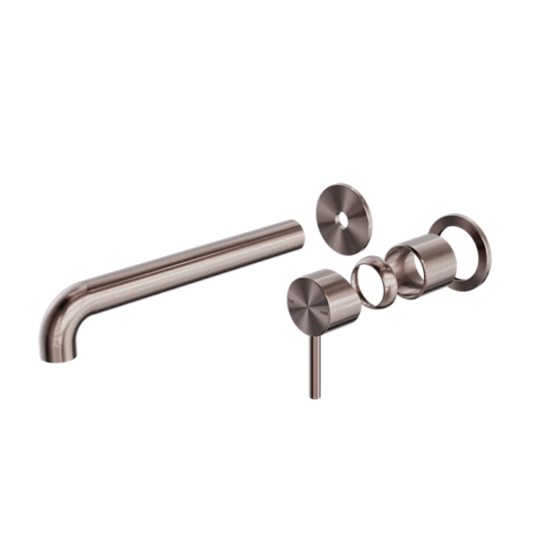 Nero Zen Stainless Steel Wall Basin/Bath Mixer 185Mm Spout Trim Kits Only Brushed Bronze