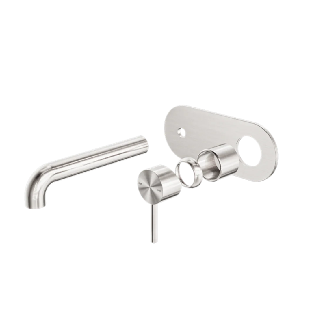 Nero Zen Stainless Steel Wall Basin/Bath Mixer 185Mm Spout Trim Kits Only Brushed Nickel