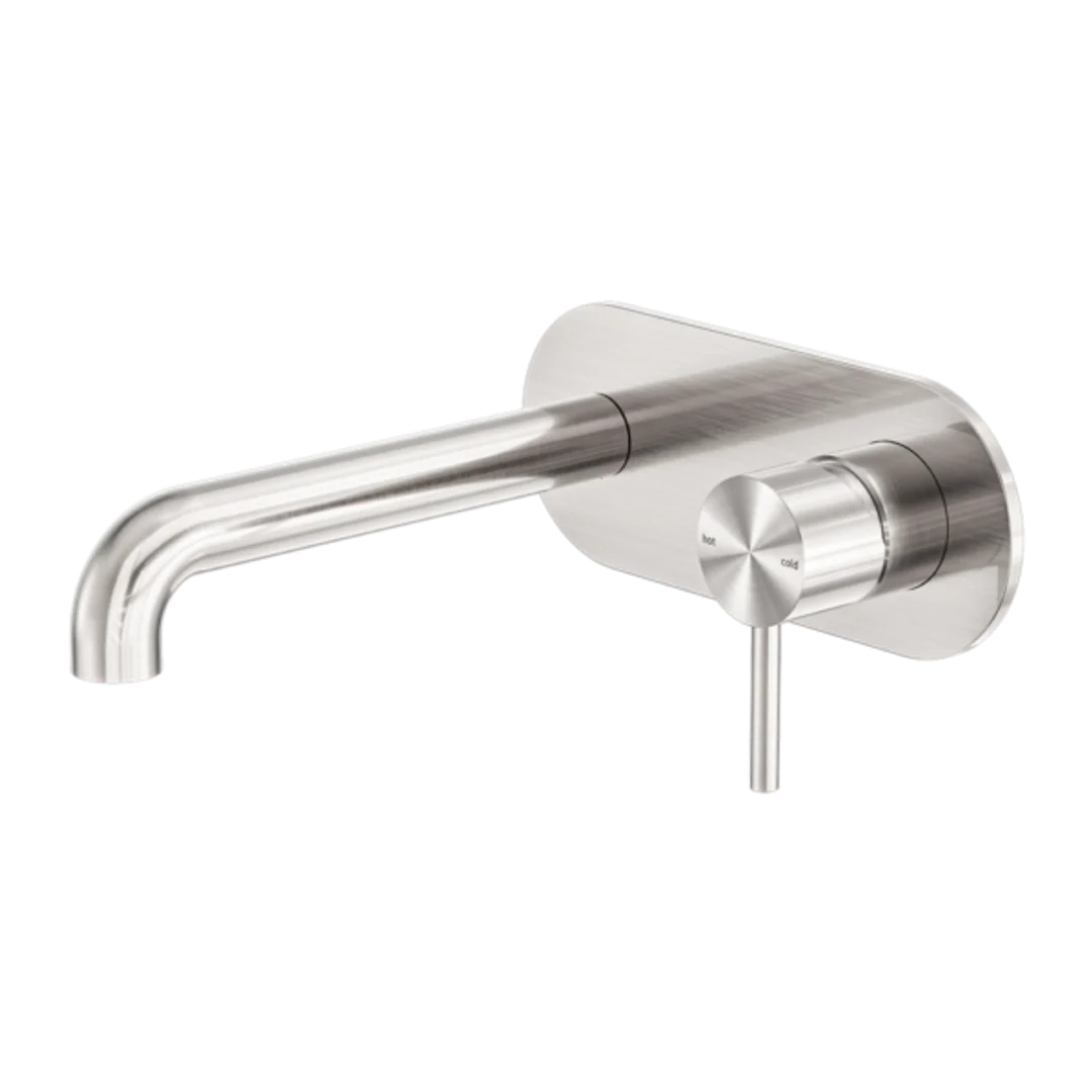 Nero Zen Stainless Steel Wall Basin/Bath Mixer 230Mm Spout Brushed Nickel