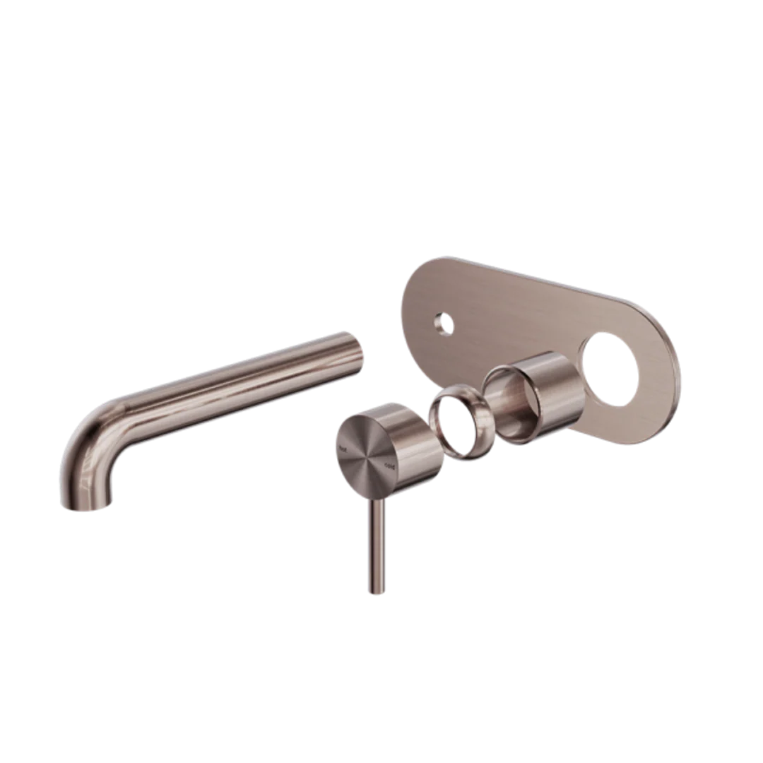 Nero Zen Stainless Steel Wall Basin/Bath Mixer 230Mm Spout Trim Kits Only Brushed Bronze