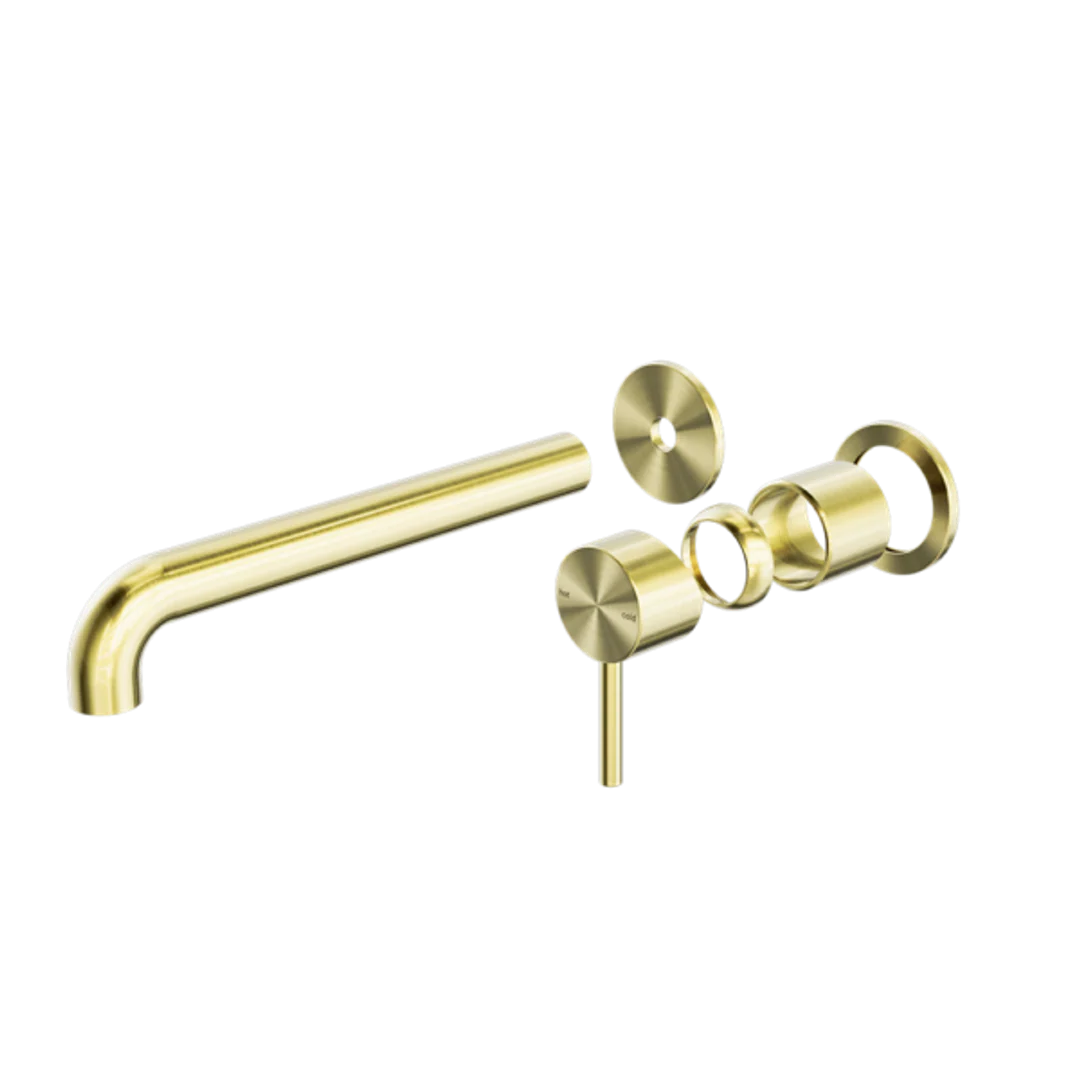Nero Zen Stainless Steel Wall Basin/Bath Mixer 230Mm Spout Trim Kits Only Brushed Gold
