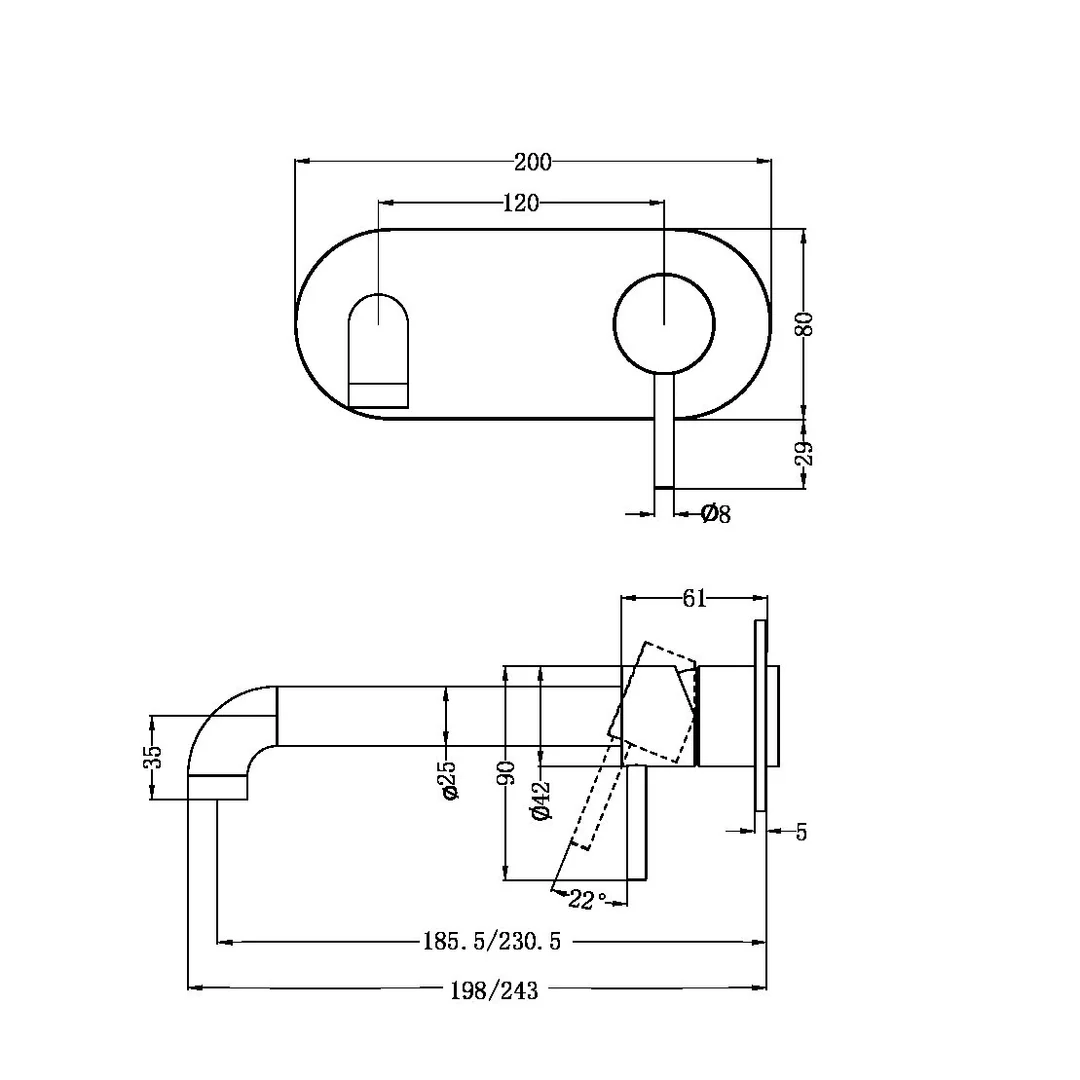Nero Zen Stainless Steel Wall Basin/Bath Mixer 230Mm Spout Trim Kits Only Brushed Gold - Image 2