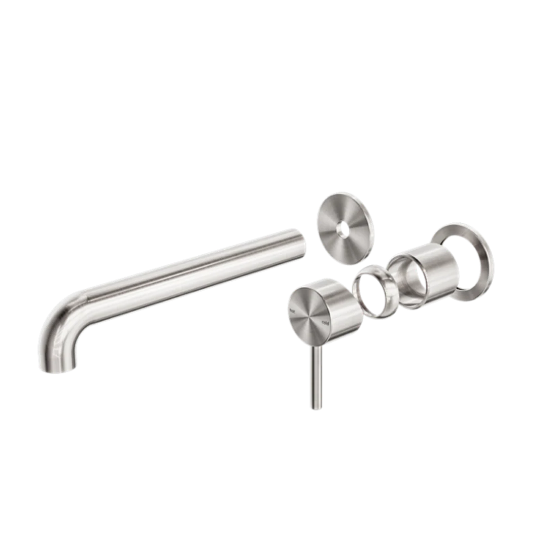 Nero Zen Stainless Steel Wall Basin/Bath Mixer 230Mm Spout Trim Kits Only Brushed Nickel
