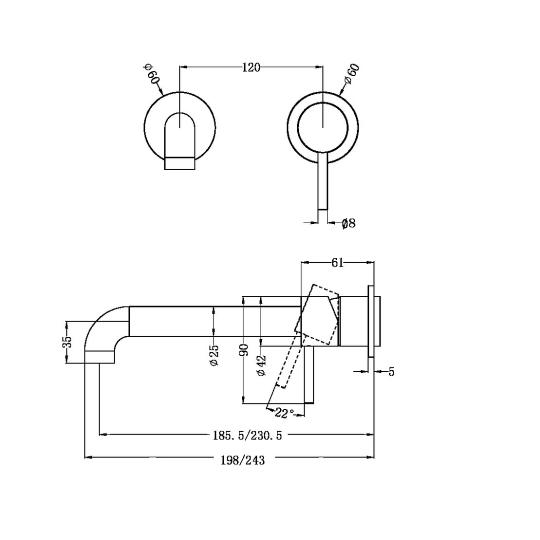 Nero Zen Stainless Steel Wall Basin/Bath Mixer 230Mm Spout Trim Kits Only Brushed Nickel - Image 2