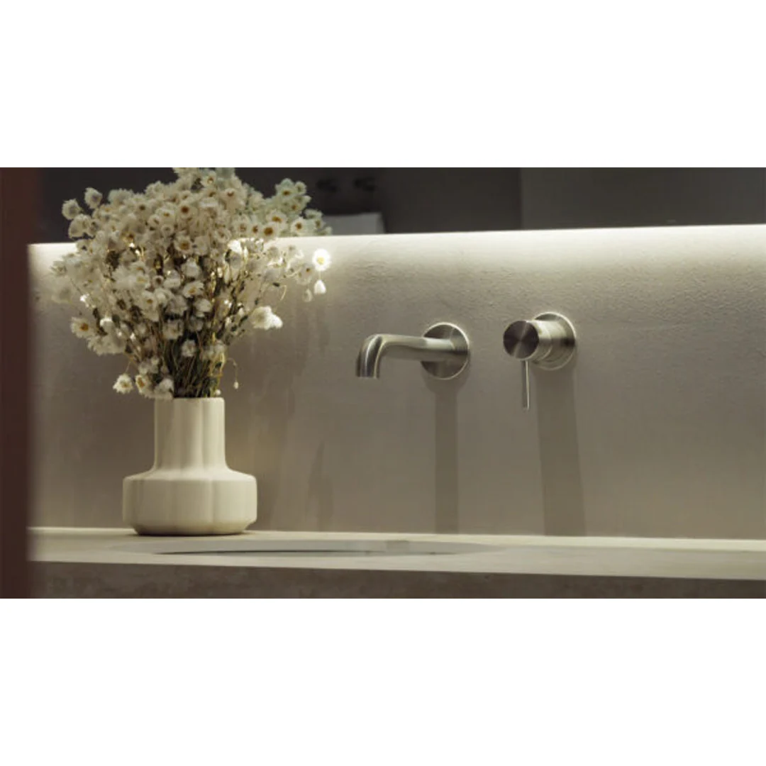 Nero Zen Stainless Steel Wall Basin/Bath Mixer Separate Back Plate 185Mm Spout Brushed Gold - Image 3