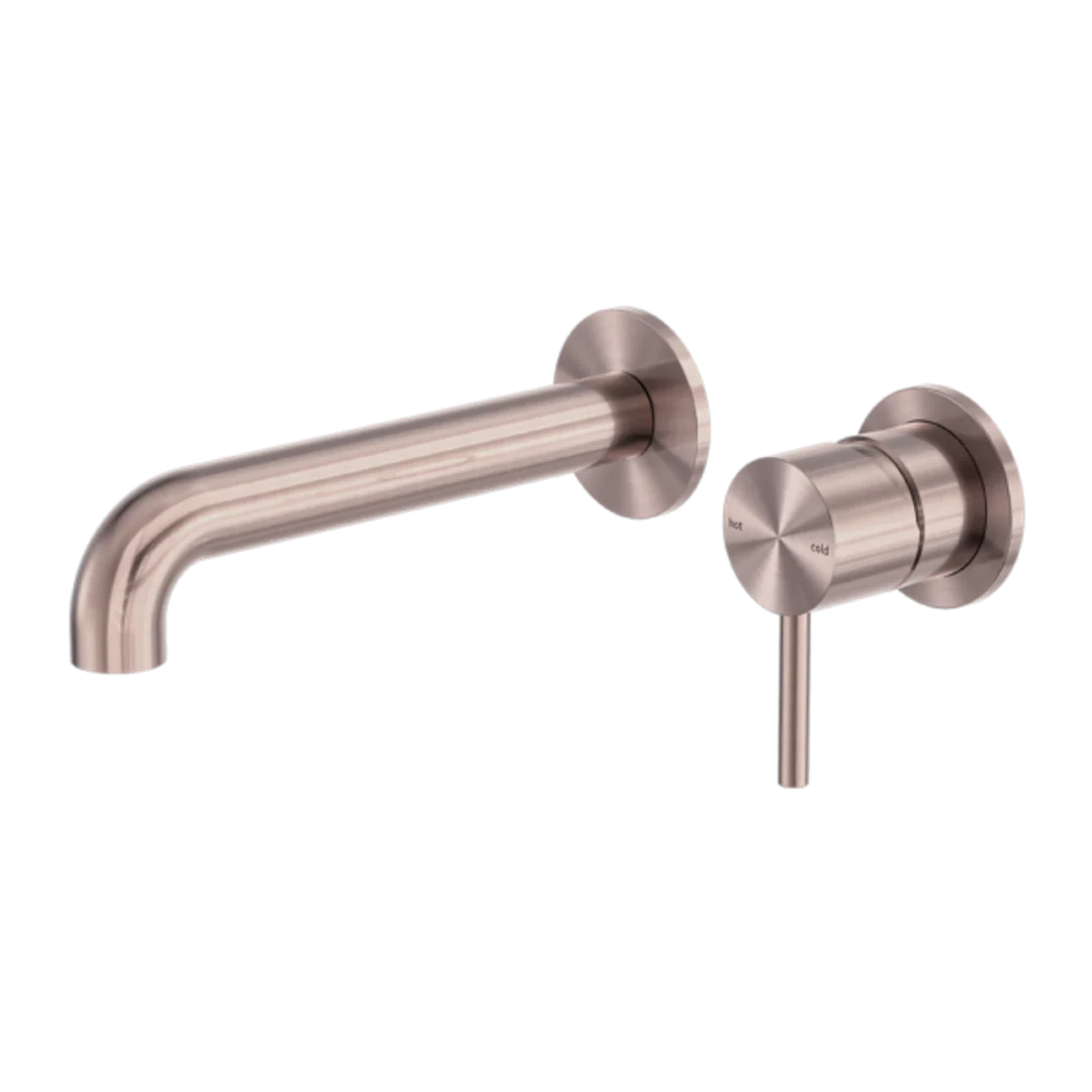 Nero Zen Stainless Steel Wall Basin/Bath Mixer Separate Back Plate 230Mm Spout Brushed Bronze