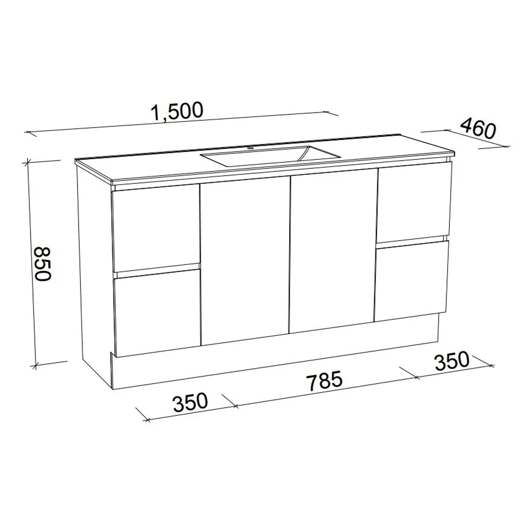Nevada Floor Standing Vanity 1500mm Double Bowl Haven Top - Image 3