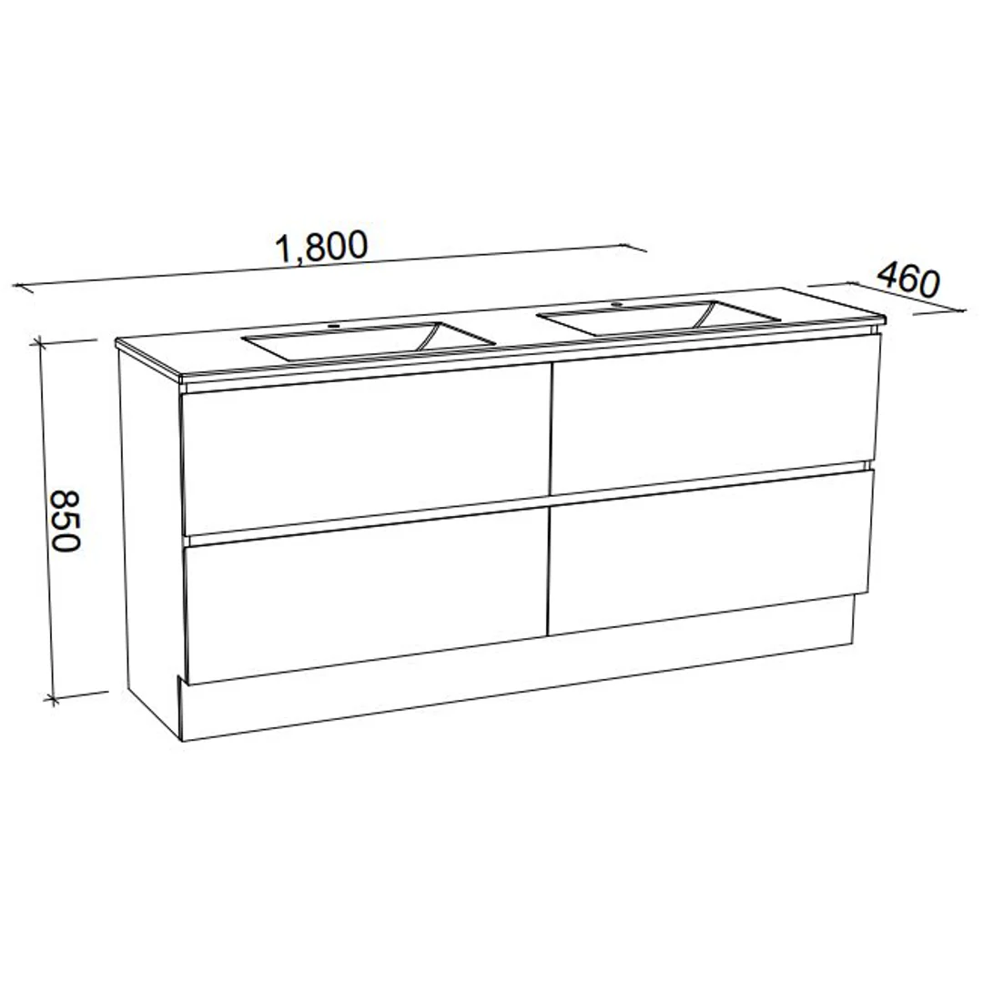 NEVADA PLUS VANTY 1800 DBL BWL 20MM SILK TOP & CERAMC A/COUNTR BASN FLOO(TIMBERLN P#:NP182MF) - Image 3
