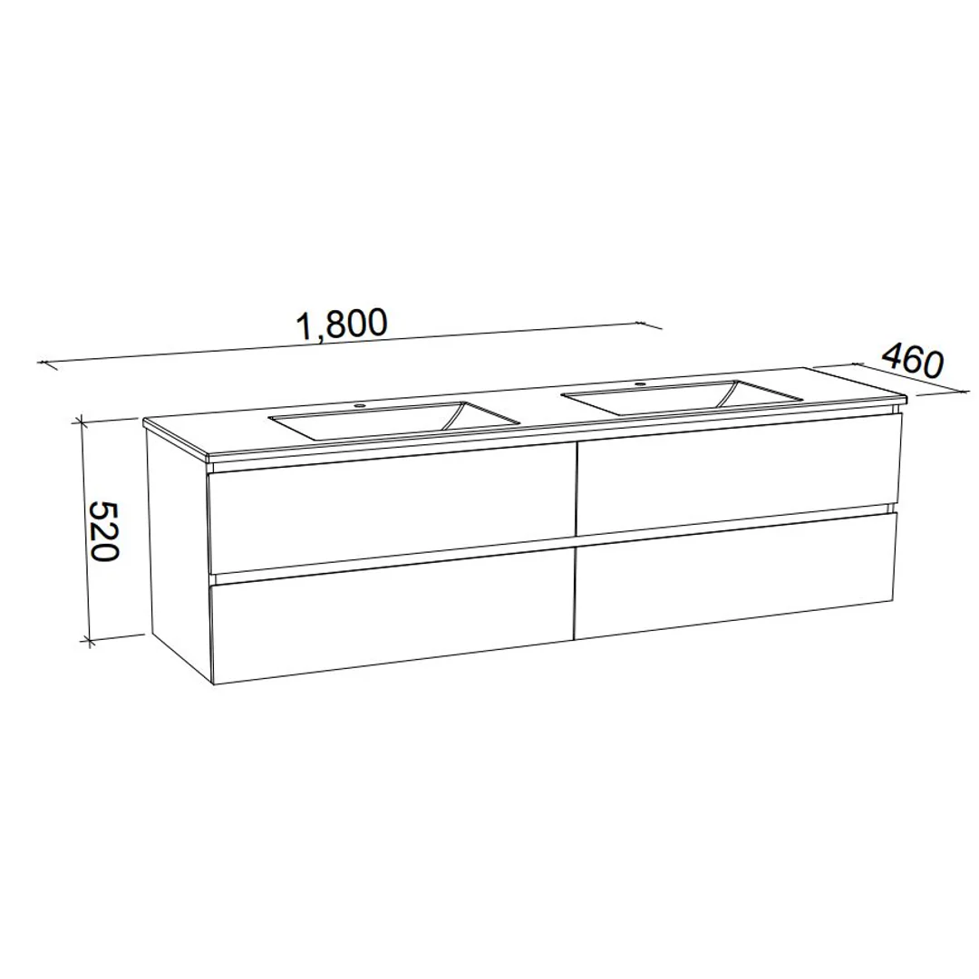 Nevada Plus Vanty Wall Mounted 1800mm Double Bowl Silk Surface top and Basins - Image 3