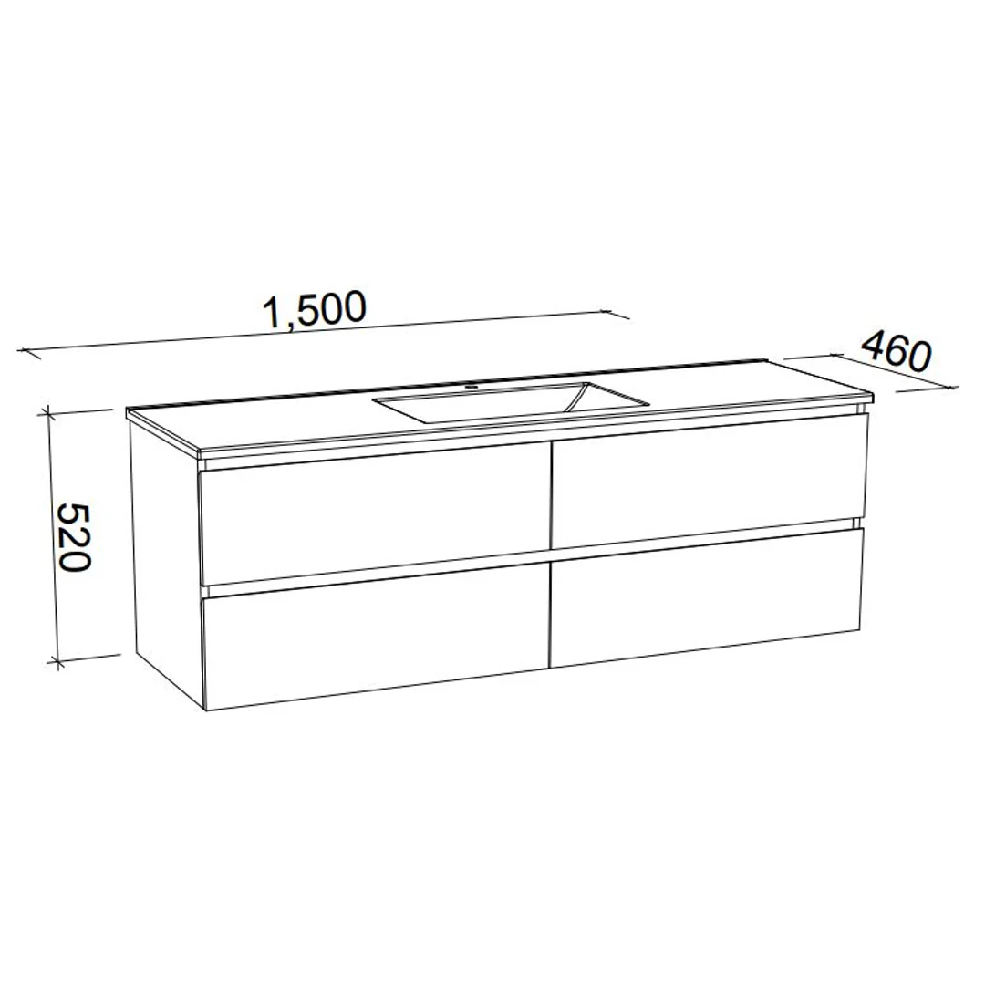 Nevada Plus Wall Hung Vanity 1500mm Single Bowl Regal Acrylic Top - Image 3