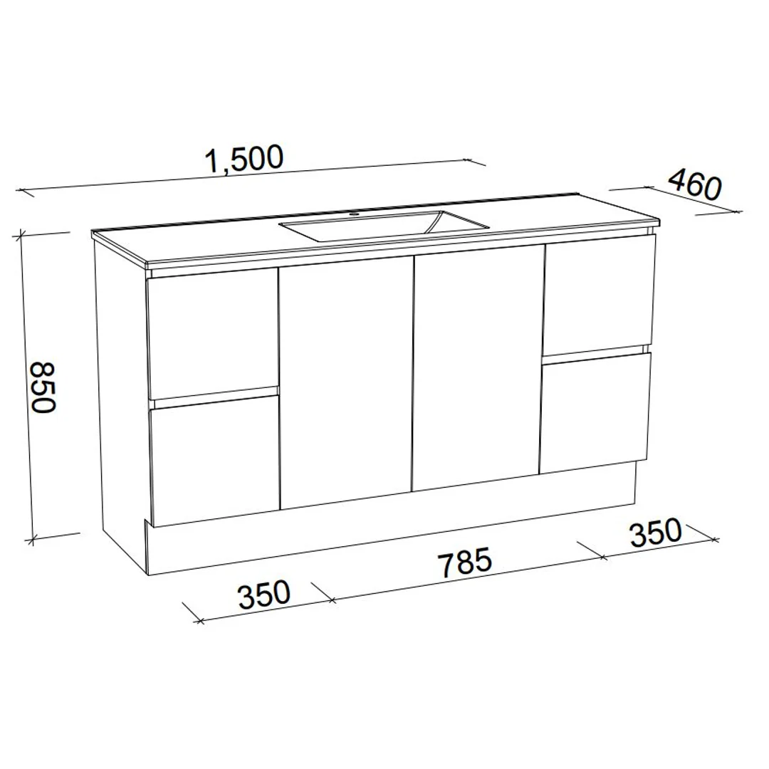Nevada Vanity 1500mm Single Bowl Regal Acrylic Top Floor Standing - Image 3