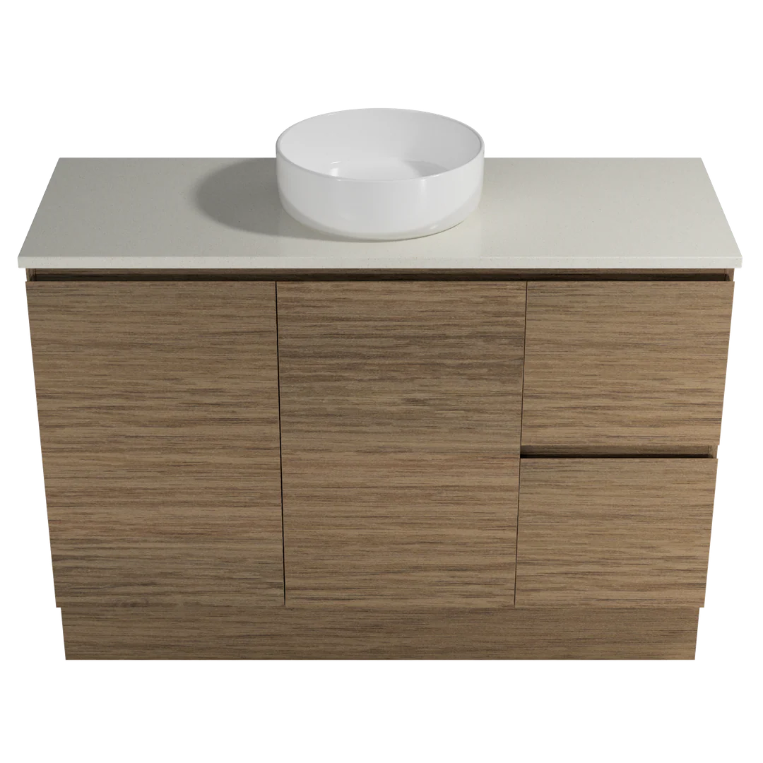 Timberline Nevada Vanty 1200 20mm Silk Surf Top & Ceramic A/Countr Basn Floorstanding