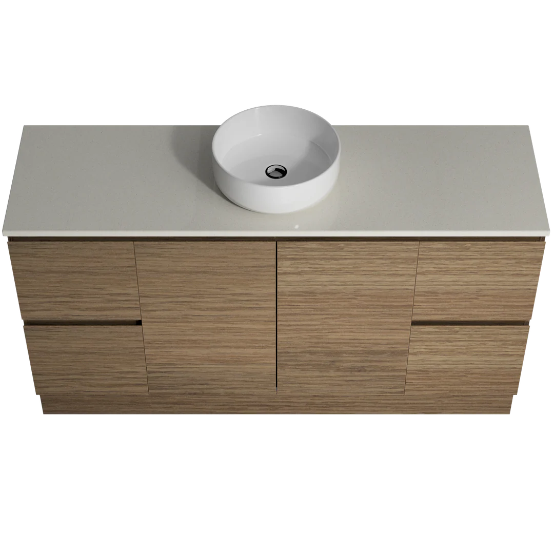 Timberline Nevada Vanty 1500mm Sngl Bowl 20mm Silk Surf Top & Ceramic Above Counter Bas