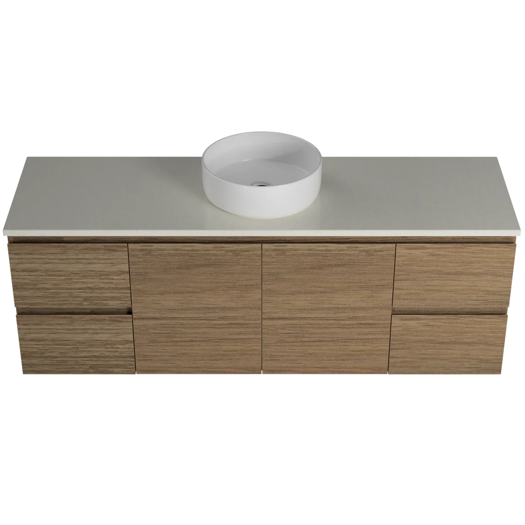 Timberline Nevada Vanty 1500mm Sngl Bwl 20 Silk Surf Top & Ceramc A/Countr Basn Wall Hng