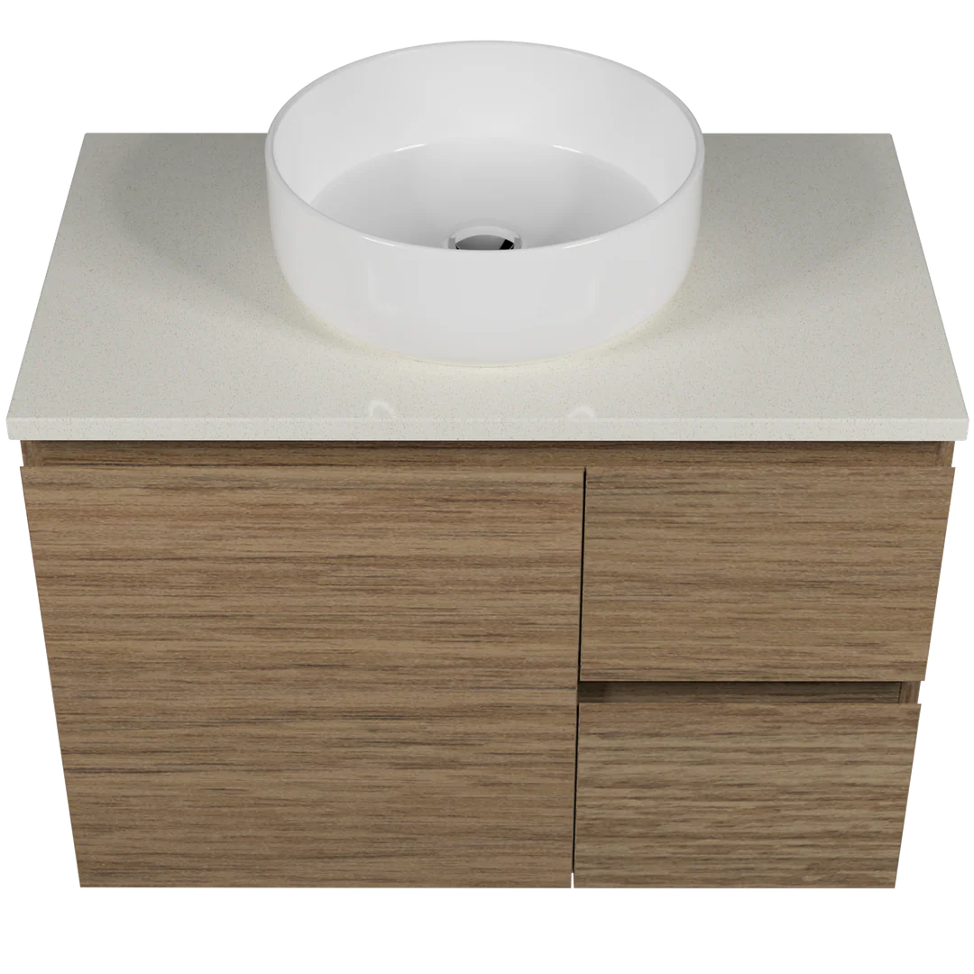 Timberline Nevada Vanty 750mm 20mm Silk Surf Top & Ceramic Above Counter Basn  Wall Hng