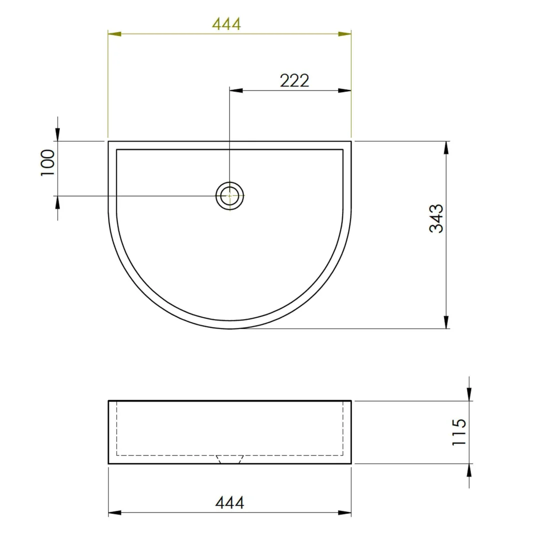 New Form Concrete Half Moon Vessel Basin 450mm X 345mm X 110mm - Image 4