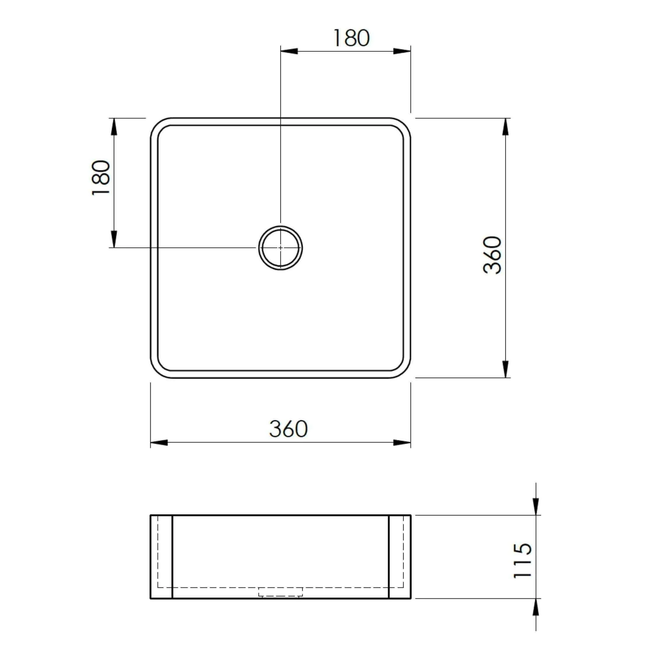 New Form Concrete Rounded Square Vessel Basin 360mm X 360mm X 115mm - Image 3